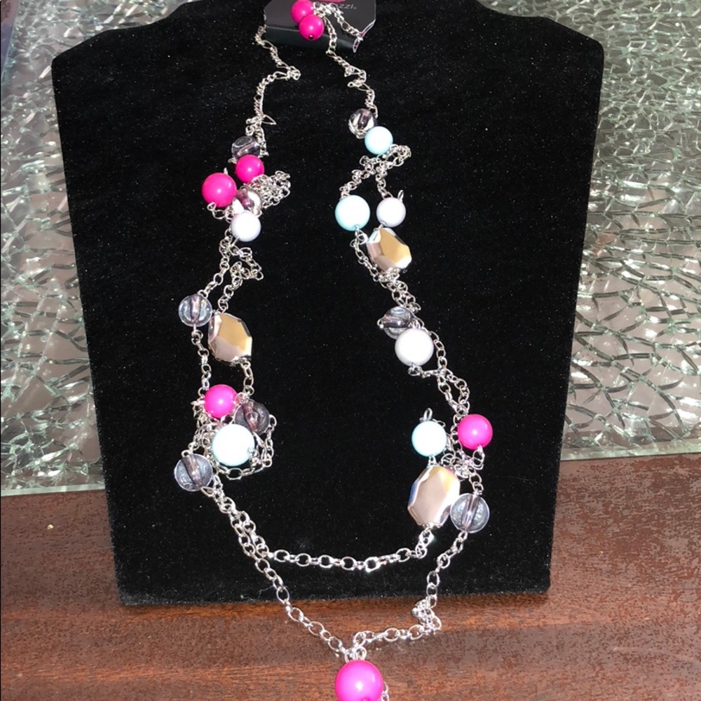 Necklace with pink/purple/ blue with earrings